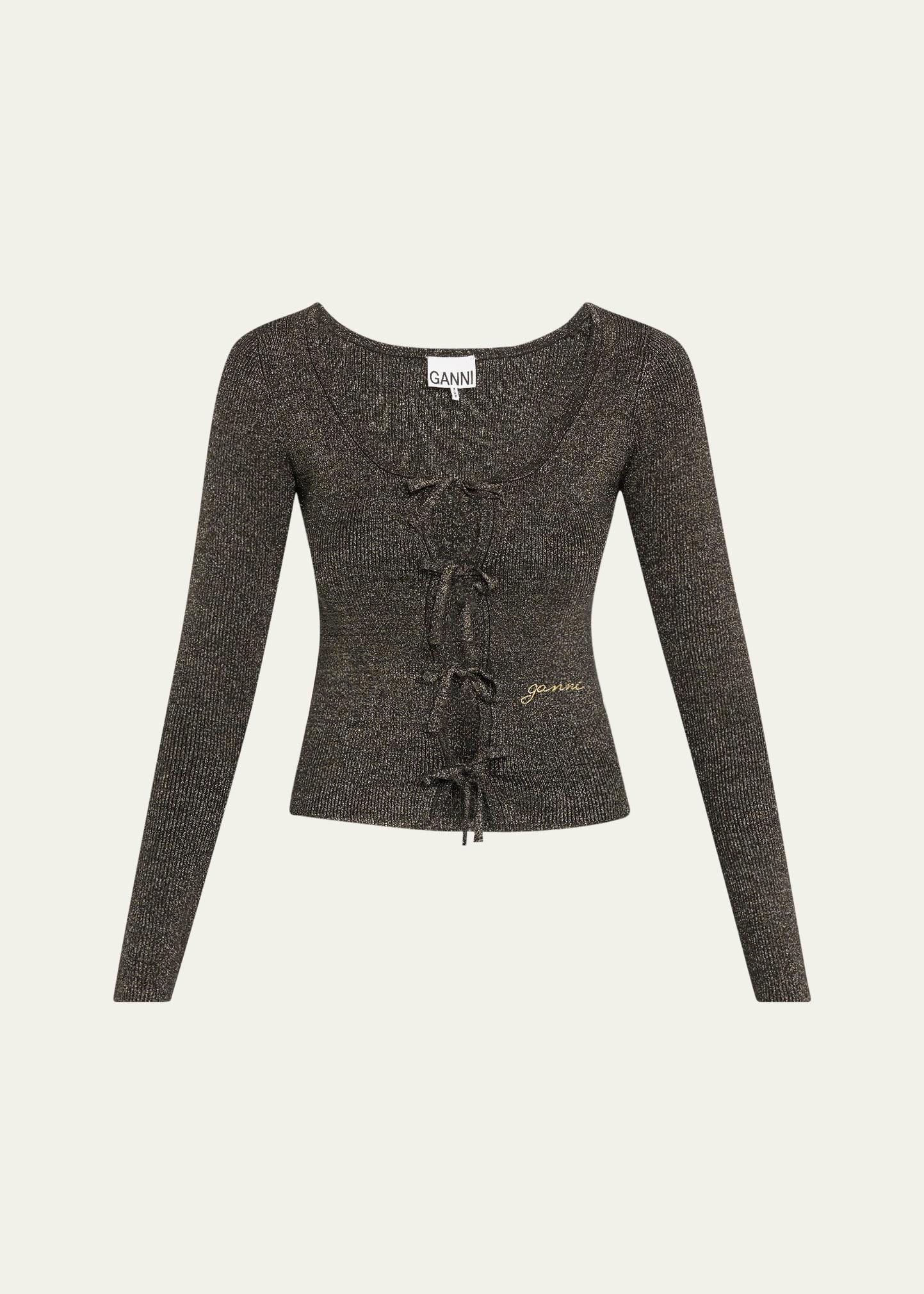 sparkly knit tie-front blouse