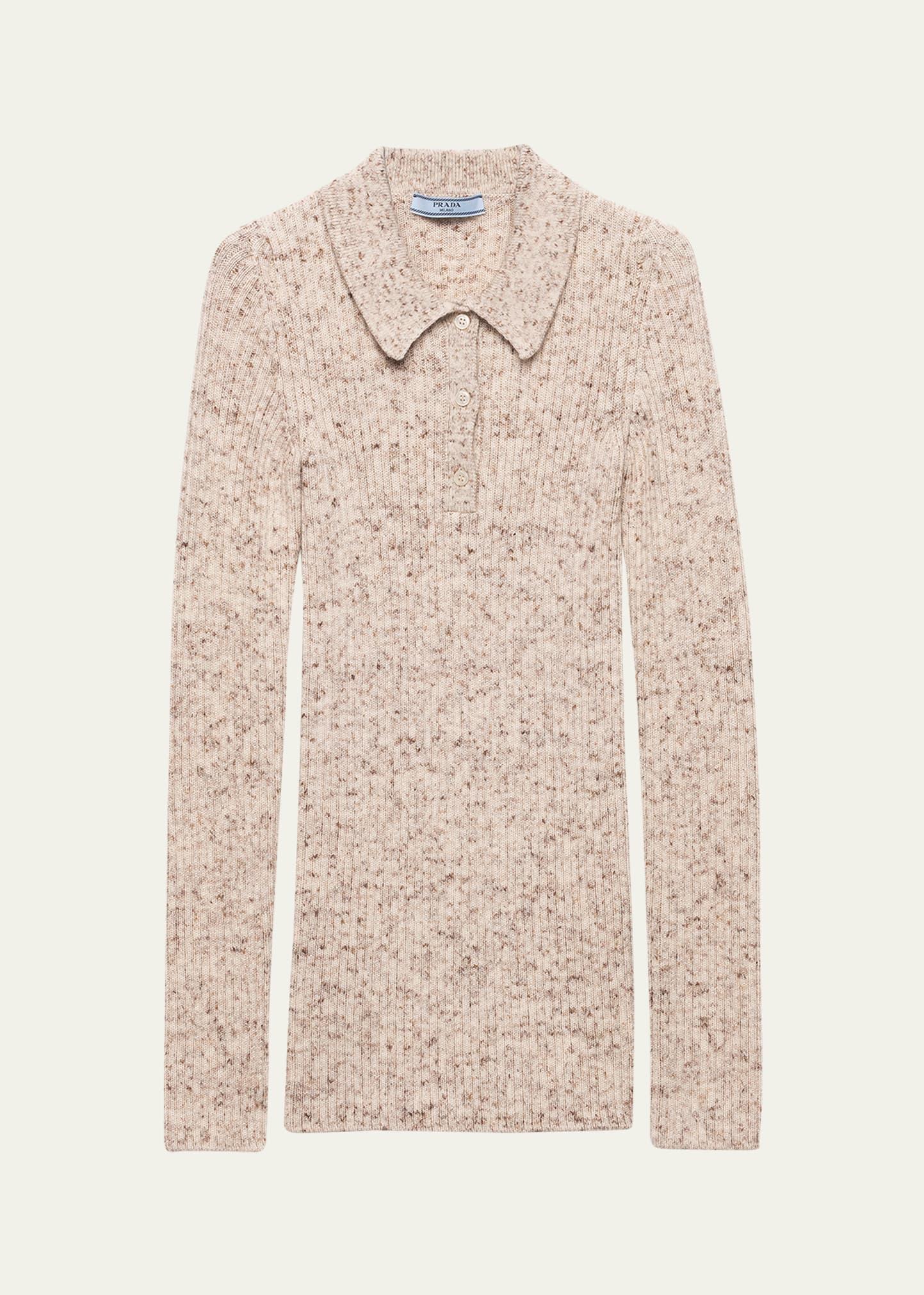 speckled wool-linen rib polo sweater