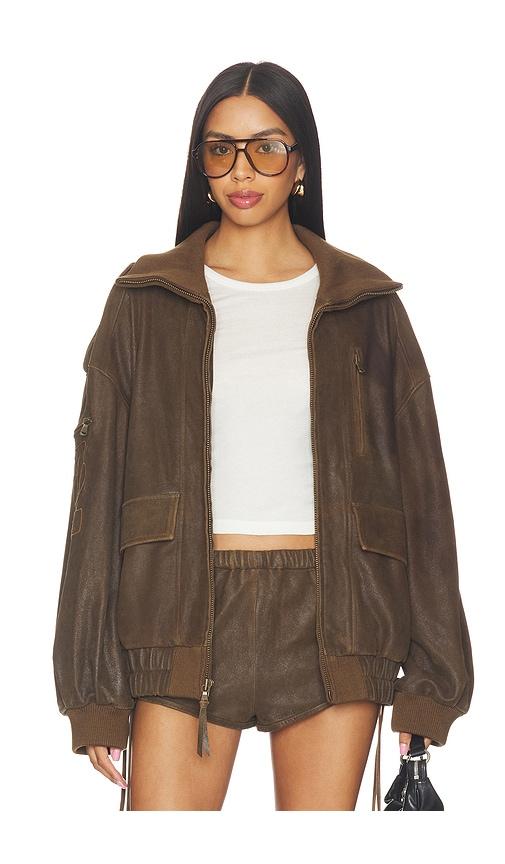 spell fontaine leather bomber jacket in brown.