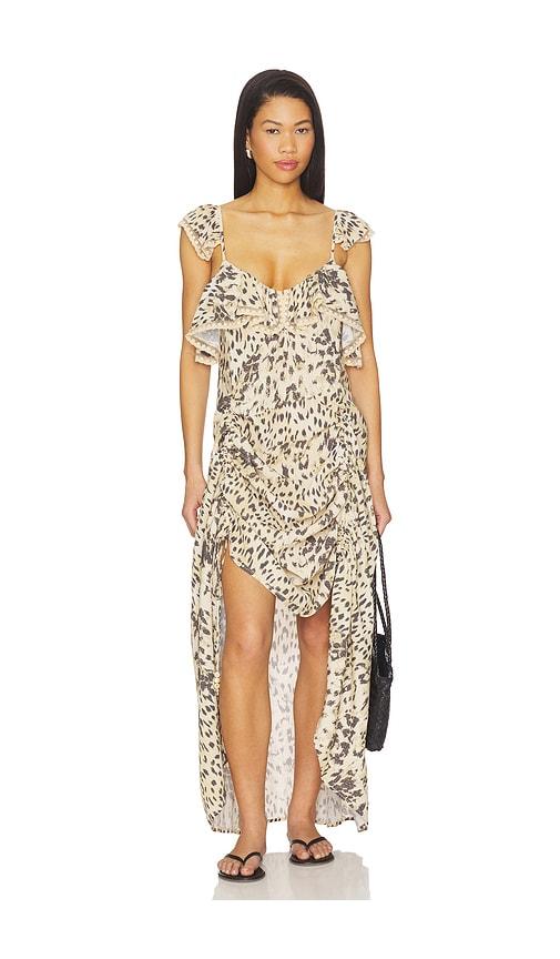 spell snow leopard strappy gown in brown.