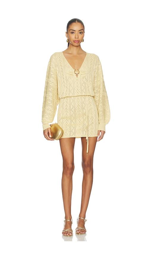 spell the moss knit mini dress in metallic gold.