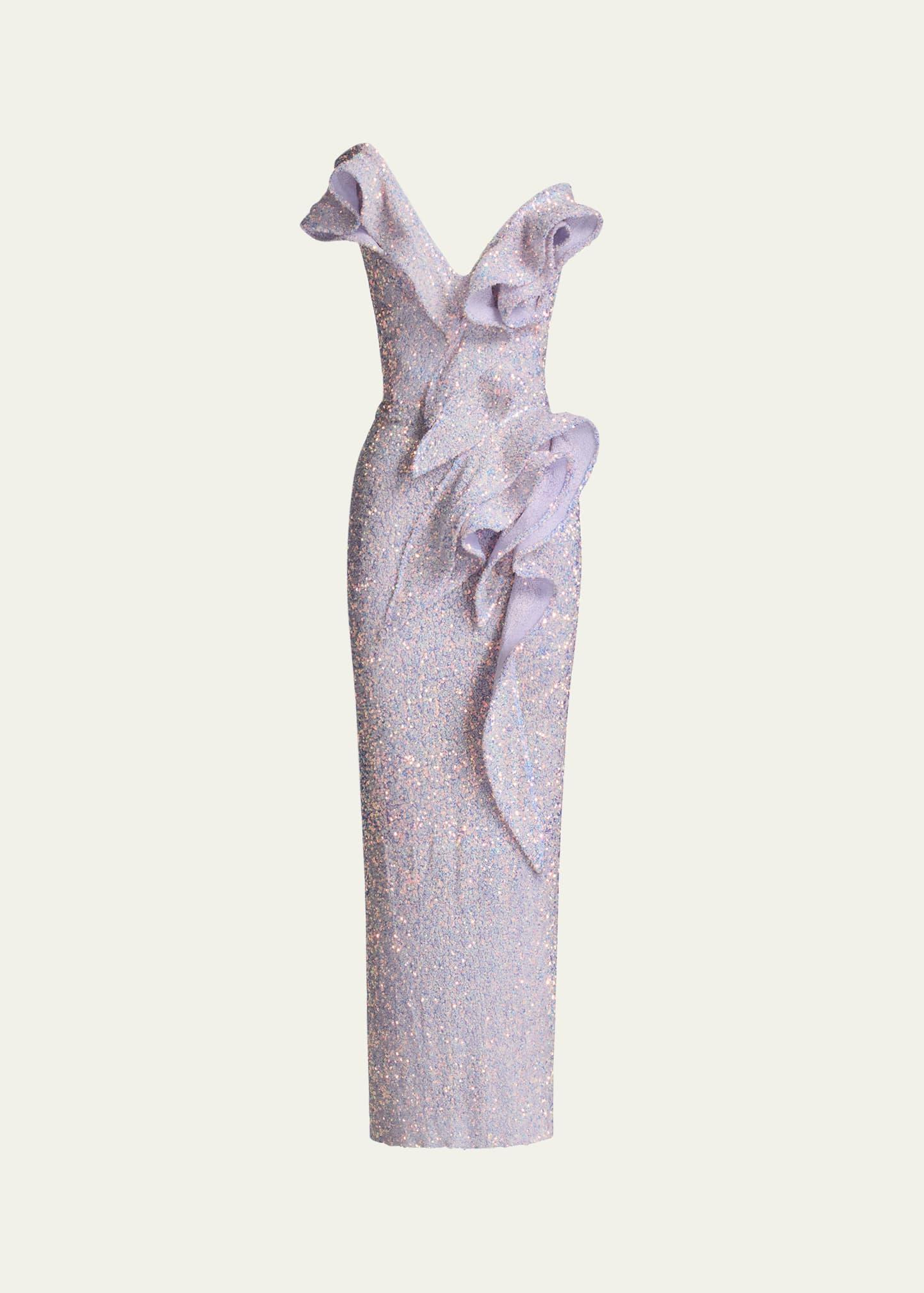 spellbird sequined ruffle maxi dress
