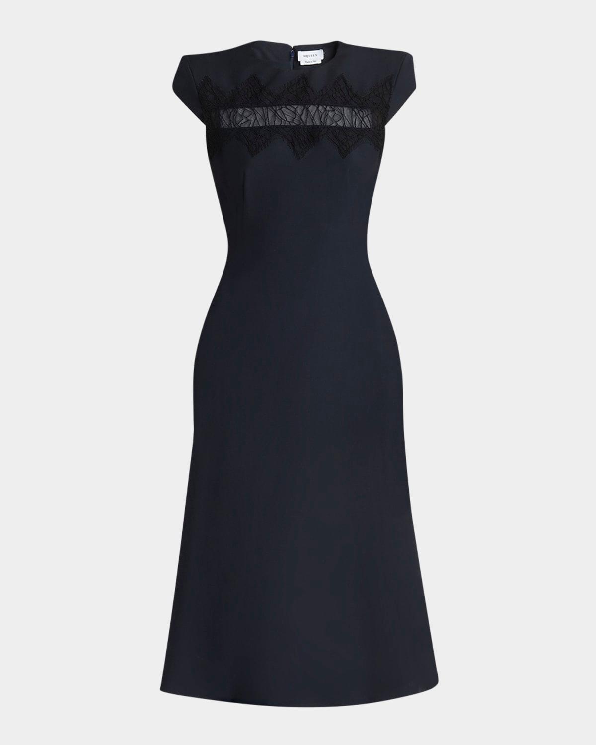 spider lace cap-sleeve wool mohair midi dress
