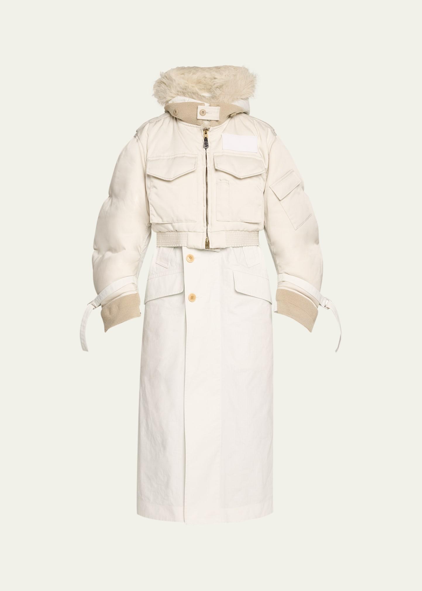 spiewak faux fur trim nylon trench hybrid coat