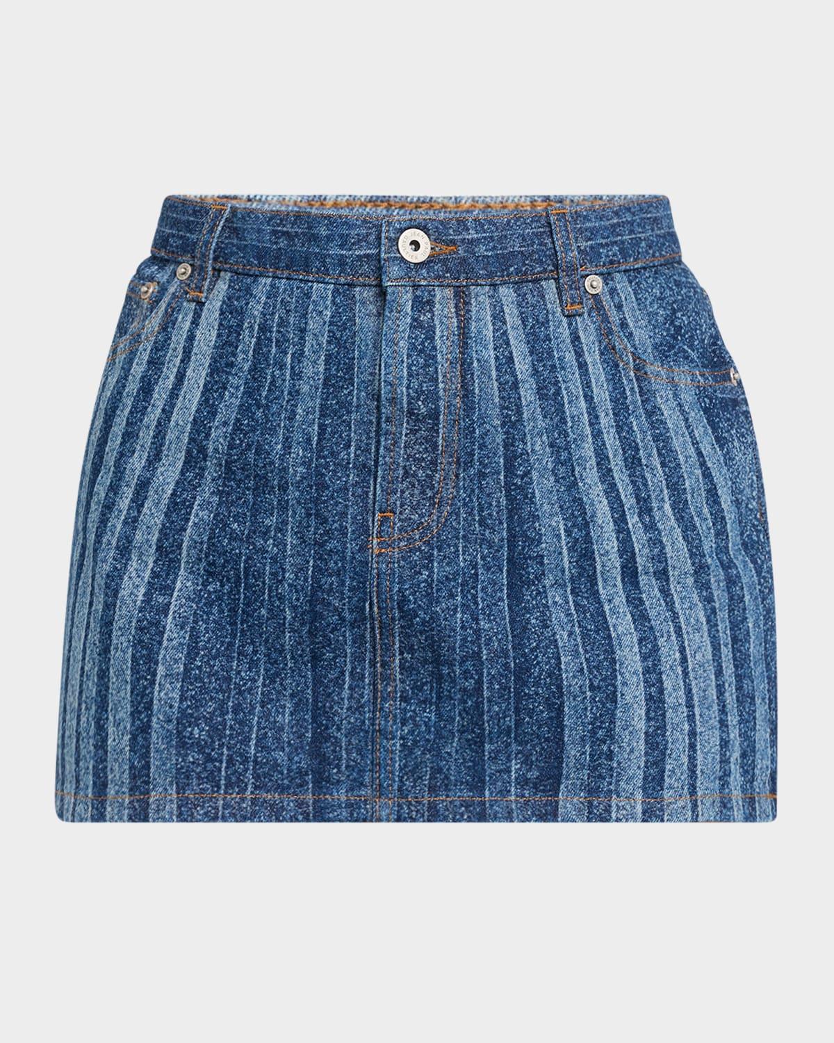 spiral print denim mini skirt