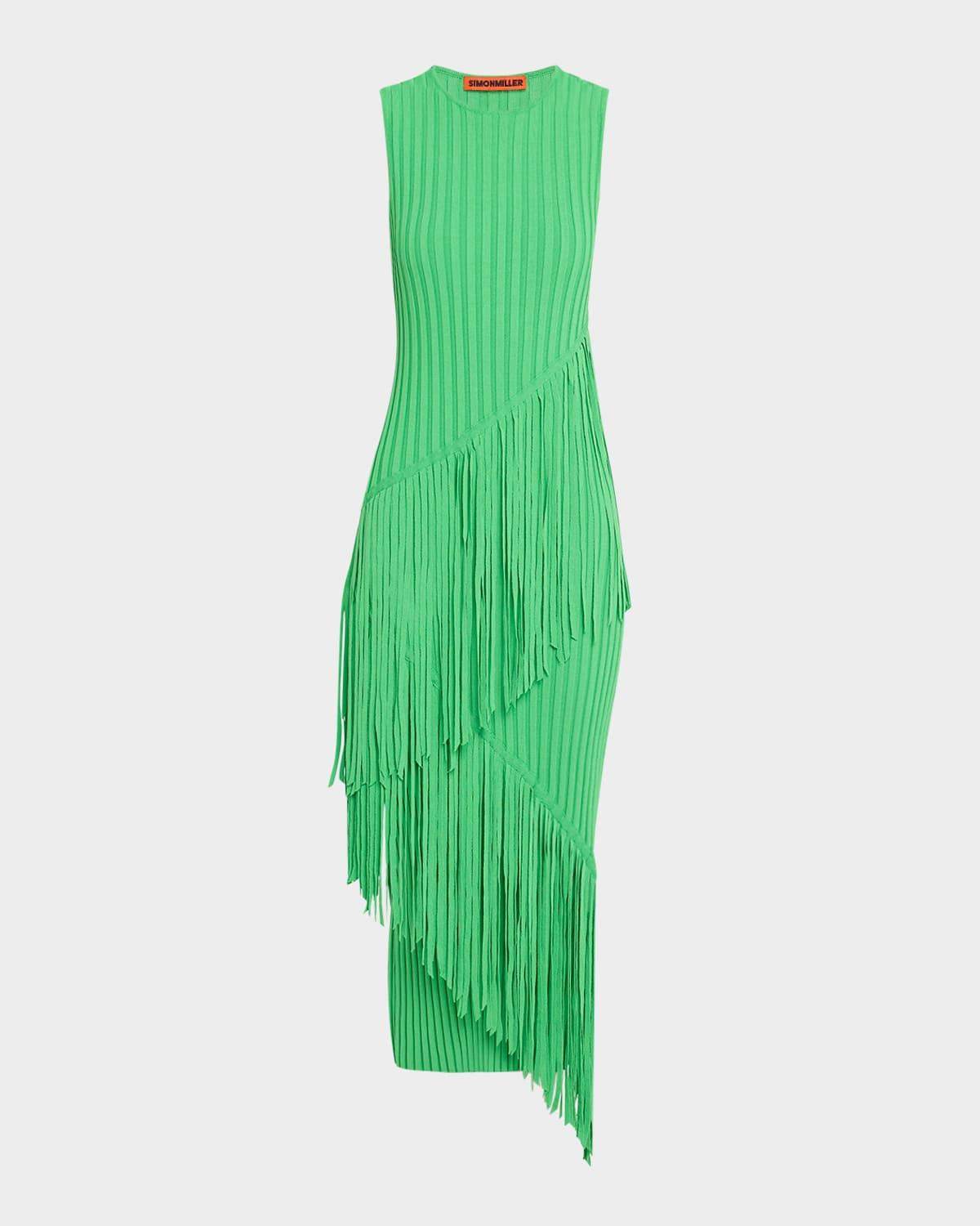 spiral ribbed crew sleeveless fringe maxi dress