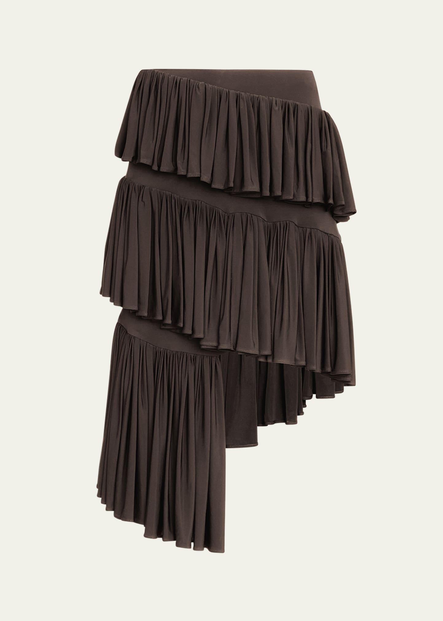 spiral ruffle asymmetric midi skirt