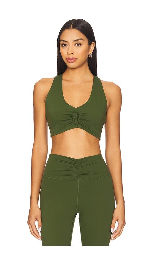 spiritual gangster calypso longline sports bra in green.