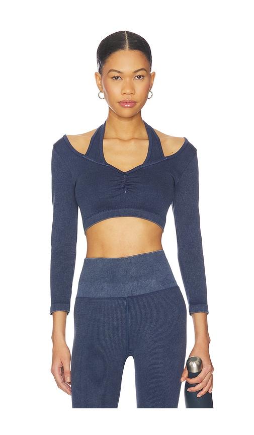 spiritual gangster sun bleached grace long sleeve top in blue.