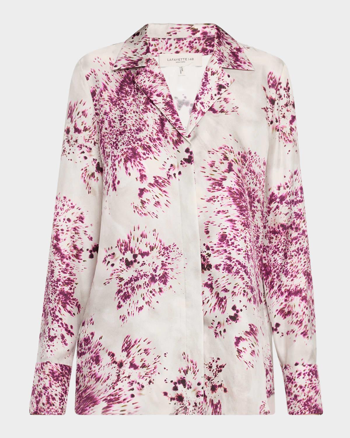 splatter-print silk twill blouse
