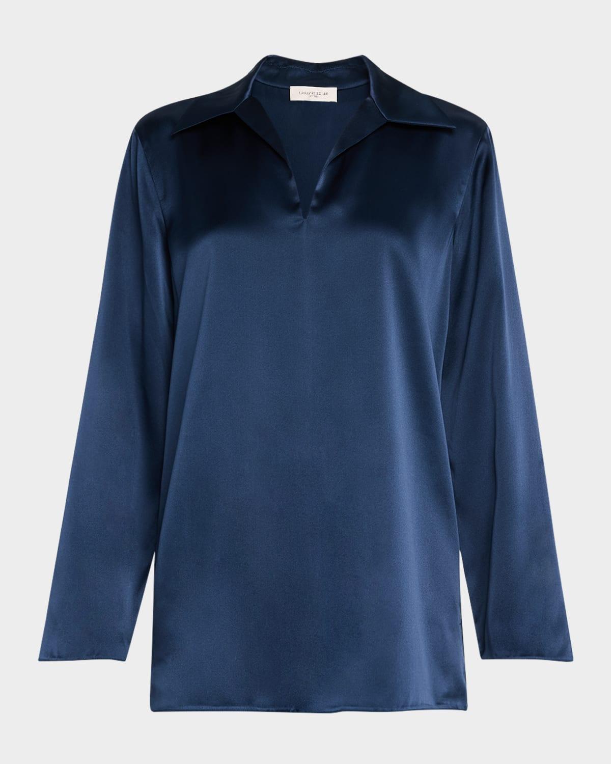 split-collar silk blouse