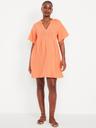 split-neck crinkle gauze mini swing dress