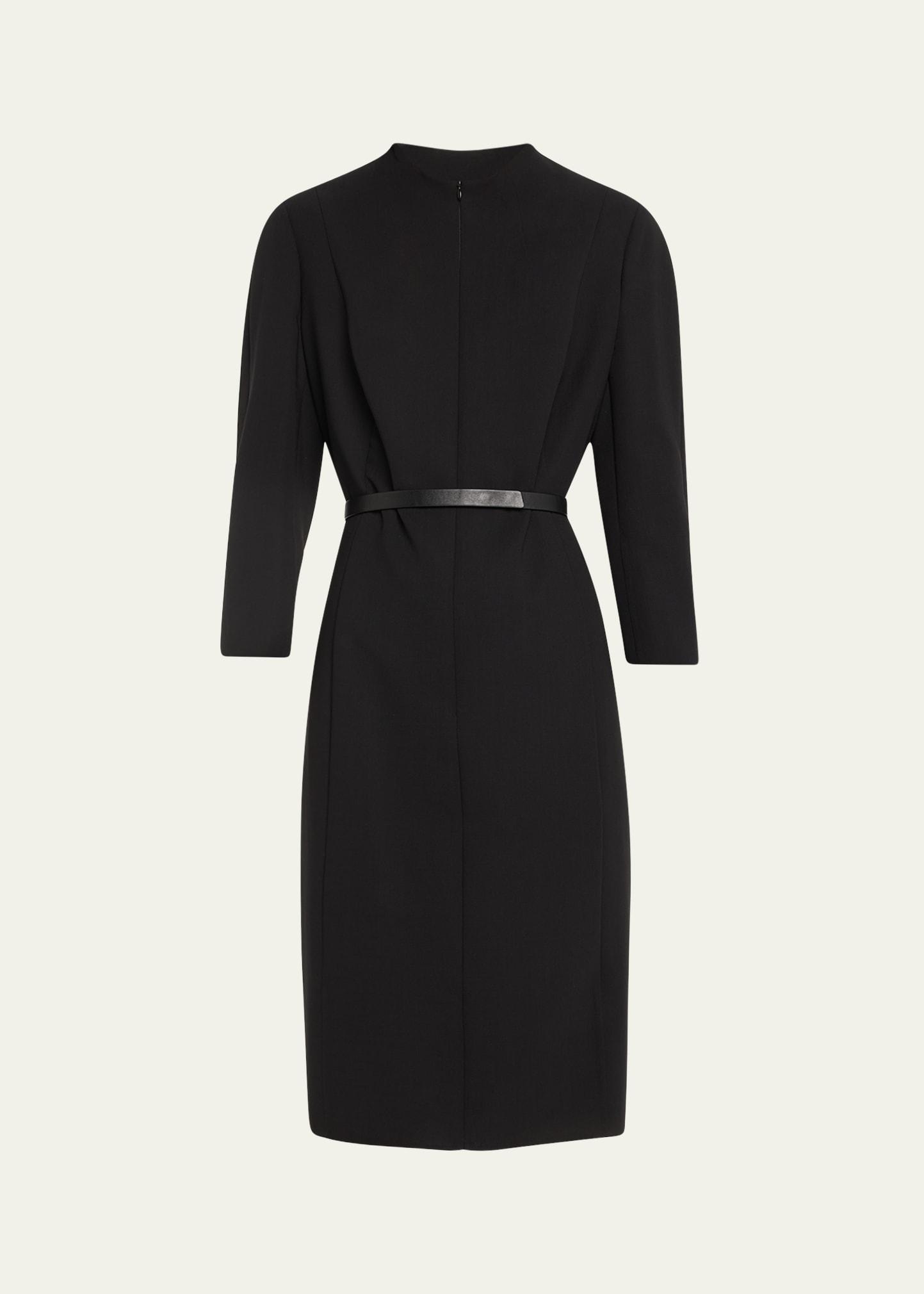split-neck double-face wool sheath dress