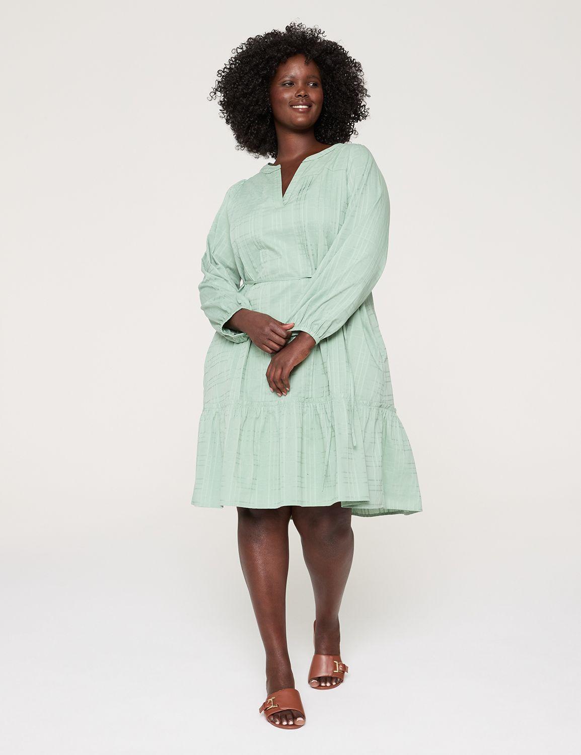 split-neck pintuck dress