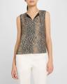 split-neck tie sleeveless blouse