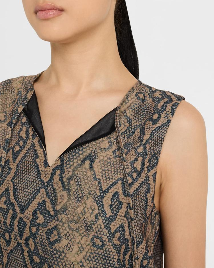 split-neck tie sleeveless blouse