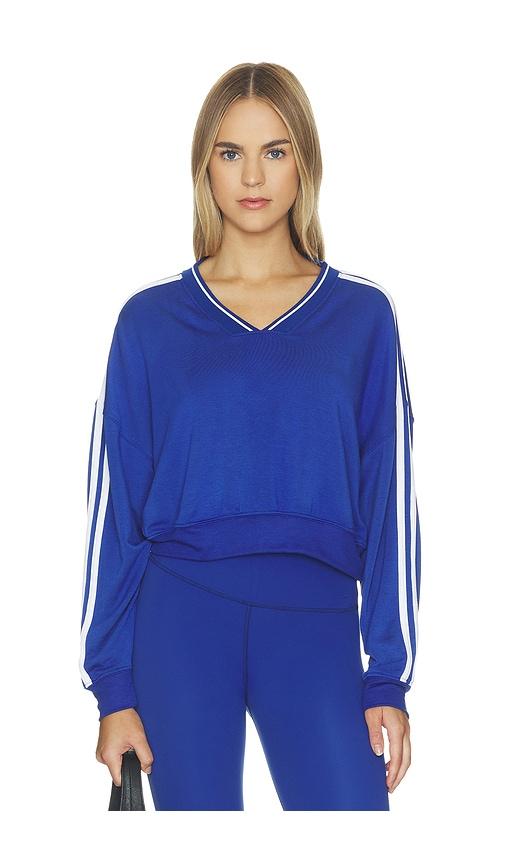 splits59 ellie fleece v neck sweatshirt in blue.