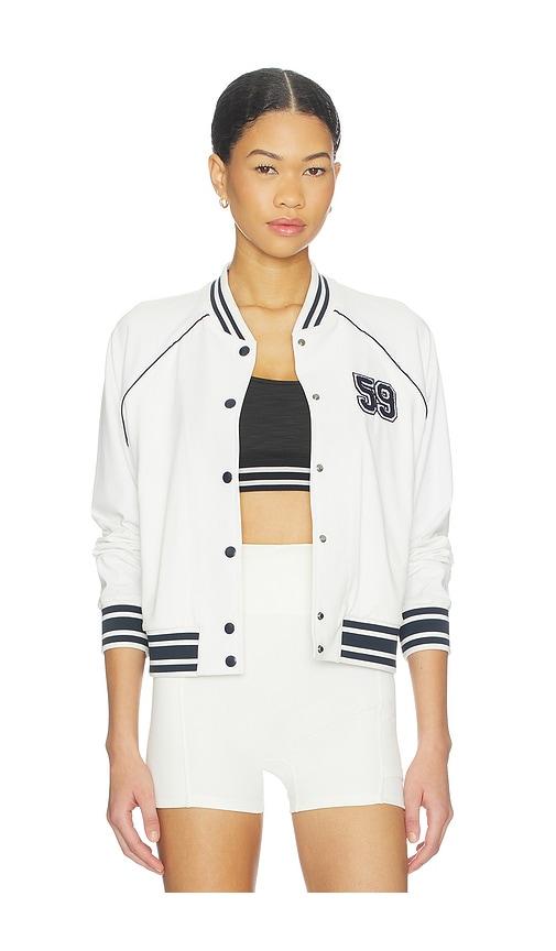 splits59 hayes varsity rigor jacket in white.