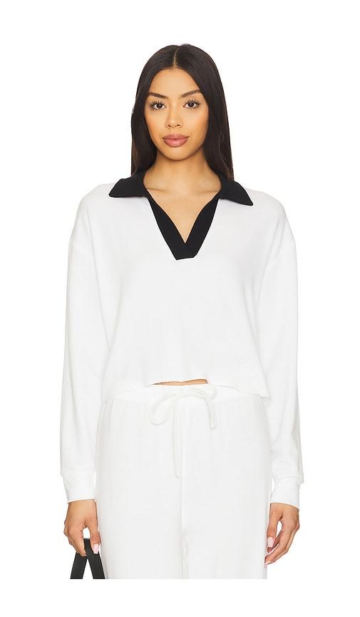 splits59 joan fleece polo sweatshirt in white.