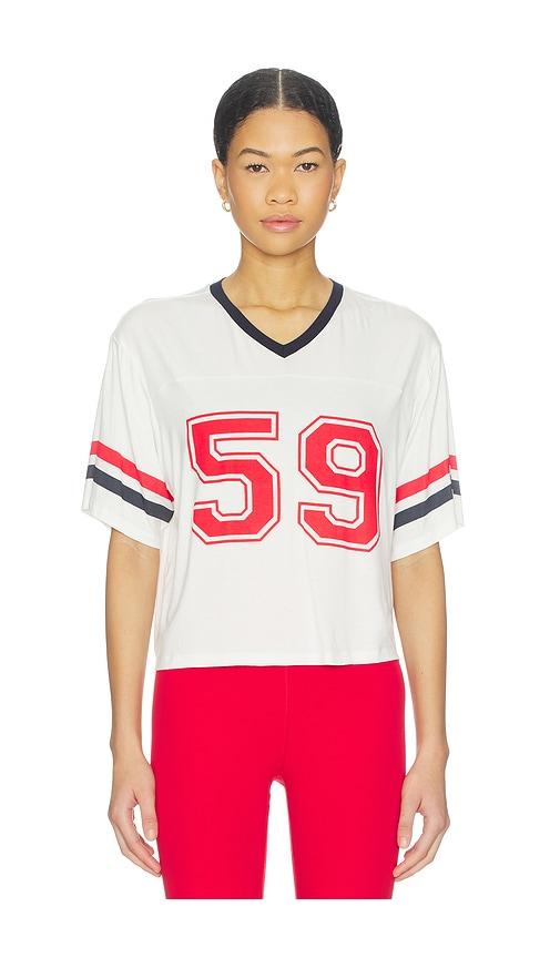 splits59 rex varsity jersey v-neck top in white.