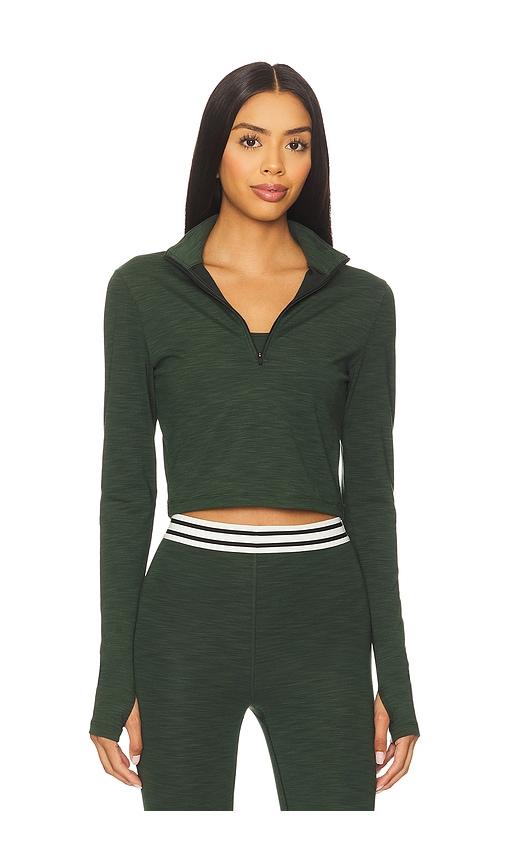 splits59 stevie active rib half zip sweatshirt in dark green.