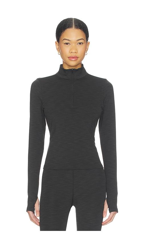 splits59 stevie active rib half zip waist length top in black.