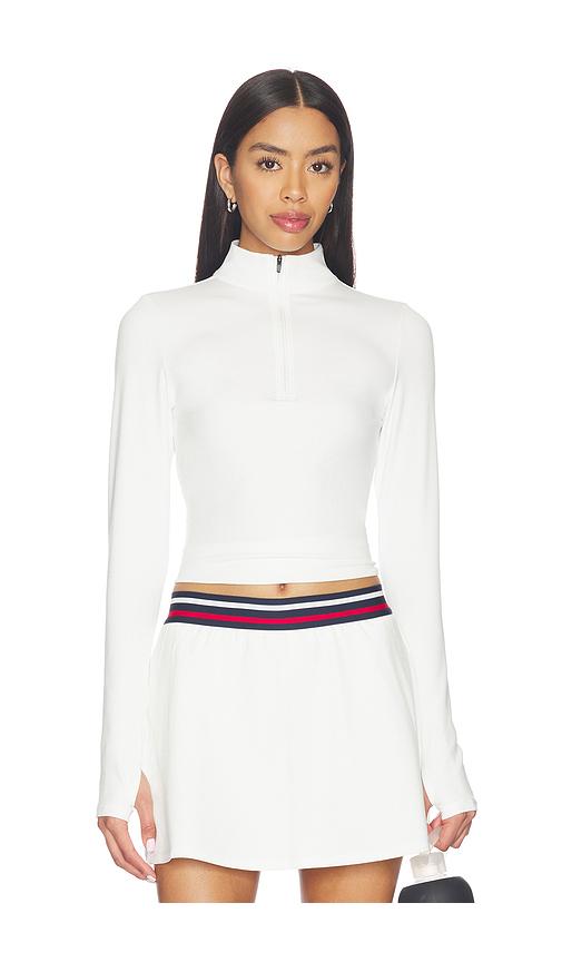 splits59 stevie active rib half zip waist length top in white.