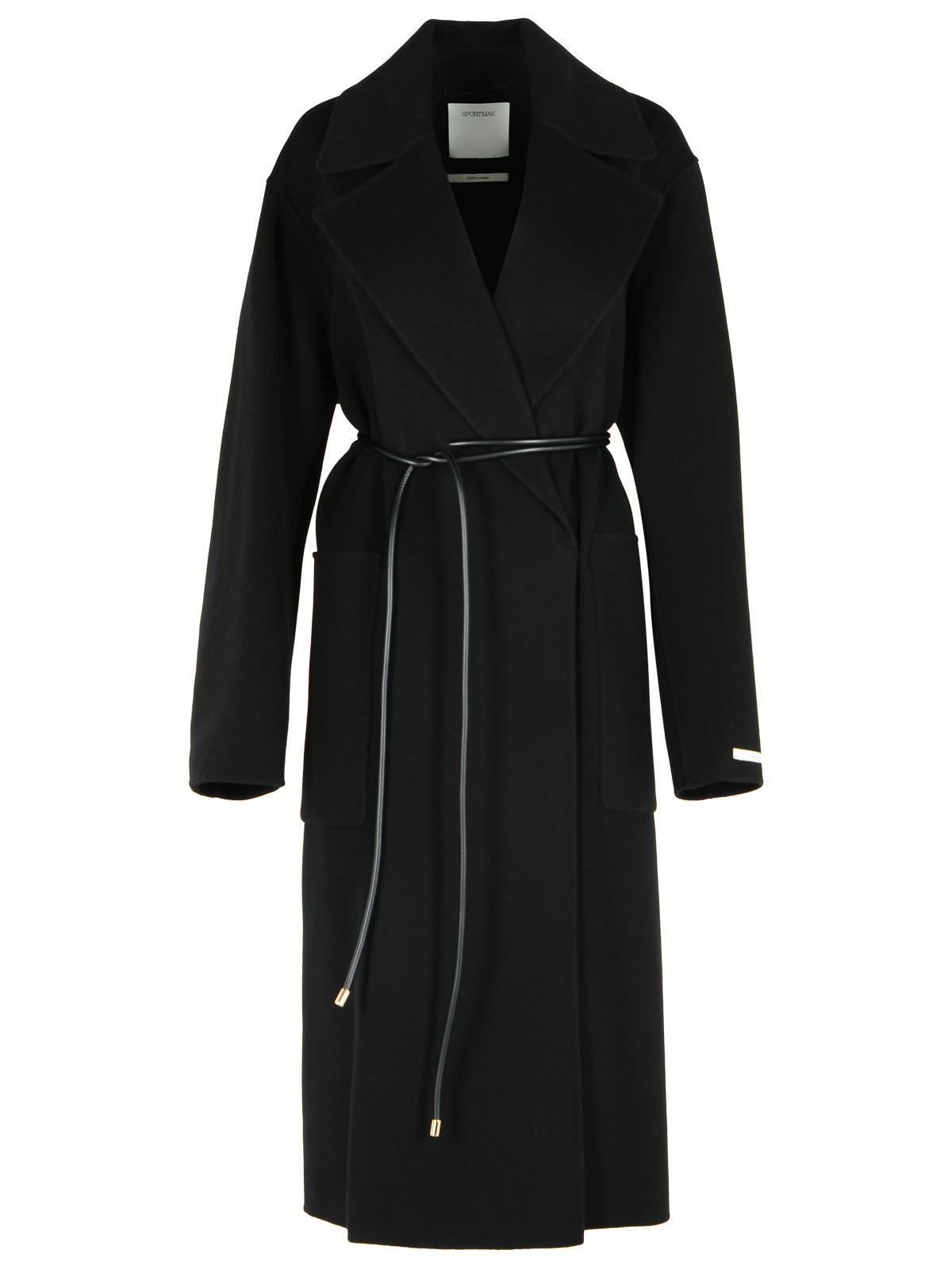 sportmax abate black virgin wool robe coat