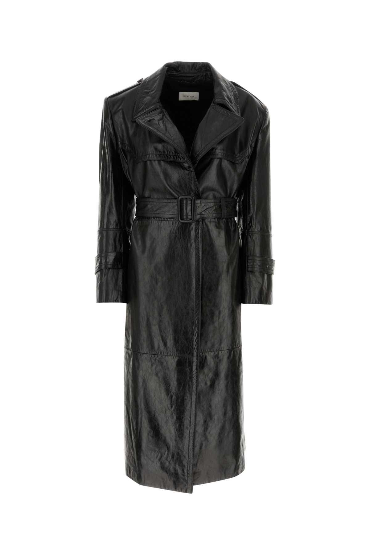 sportmax black nappa leather alfeo1234 trench coat