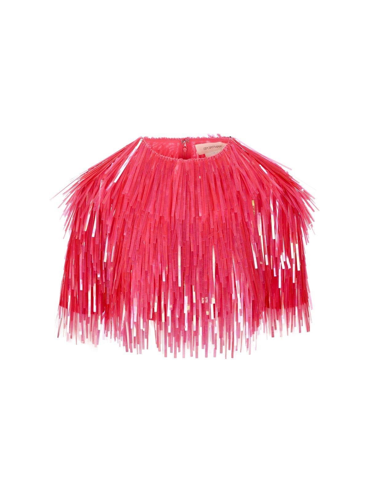 sportmax fringed crewneck cropped top
