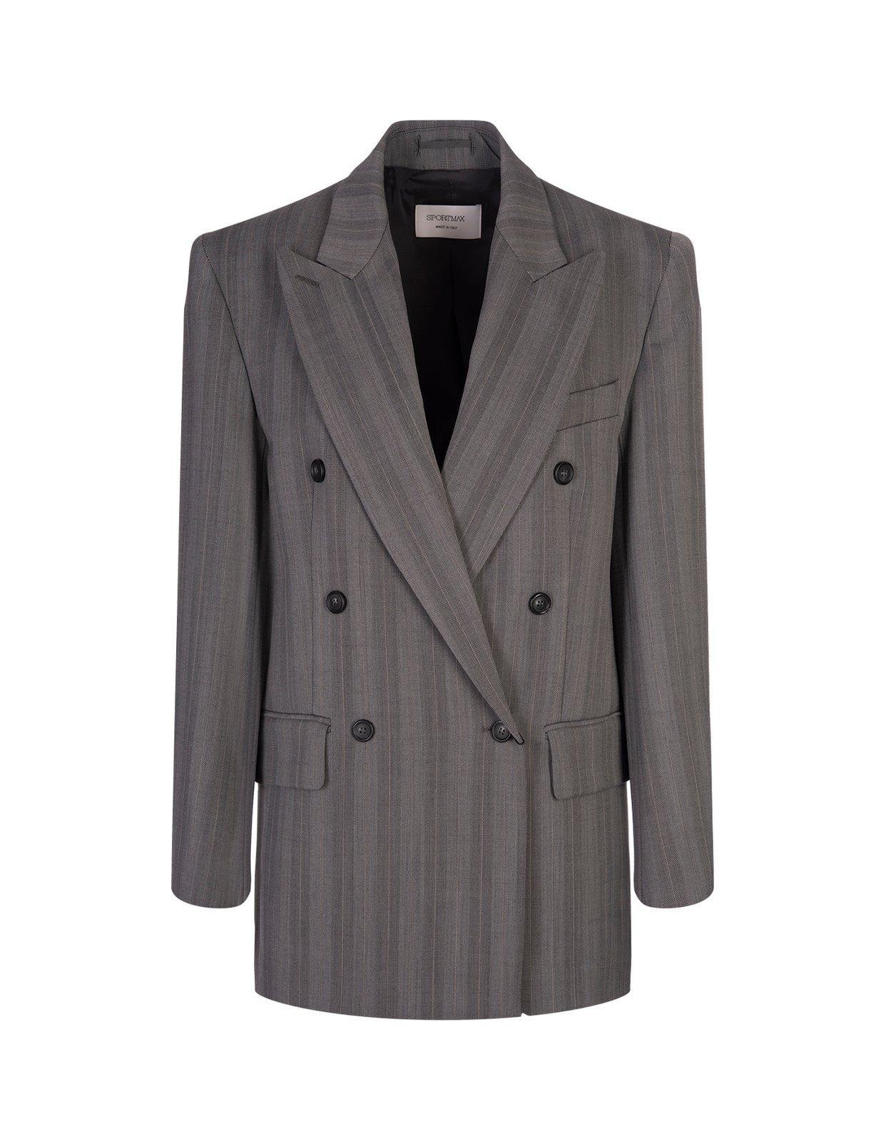 sportmax striped double-breasted long-sleeved jacket