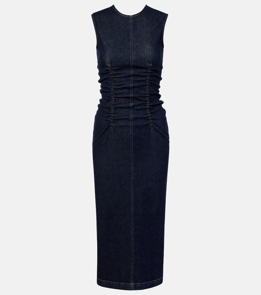 sportmax voto ruched denim midi dress