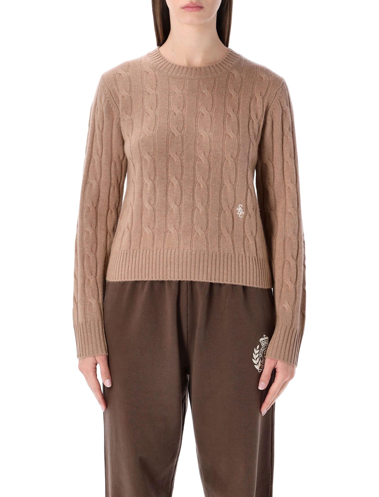 sporty & rich sporty & rich cropped cable-knit cashmere sweater camel