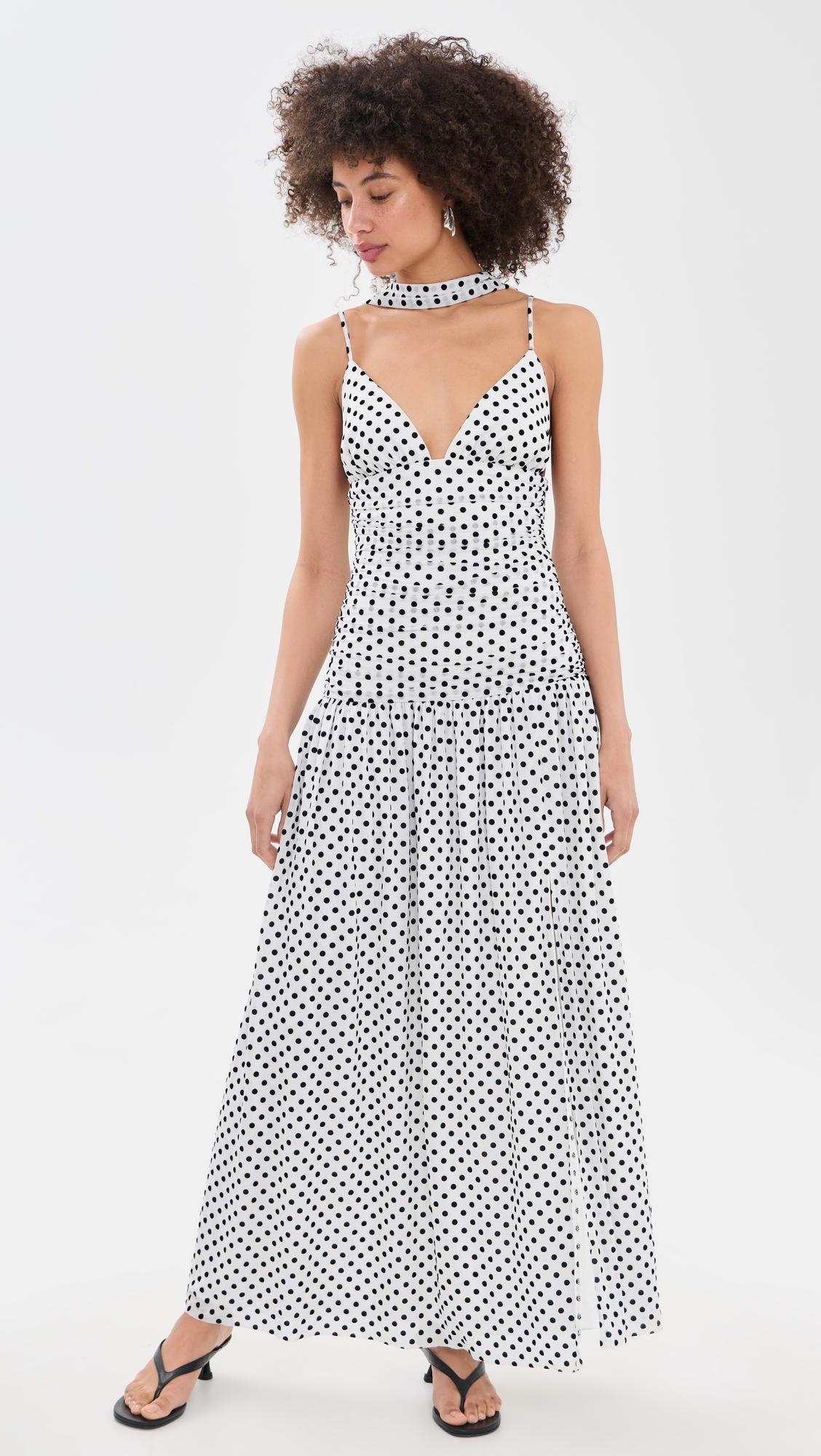 spot mesh maxi dress with scarf