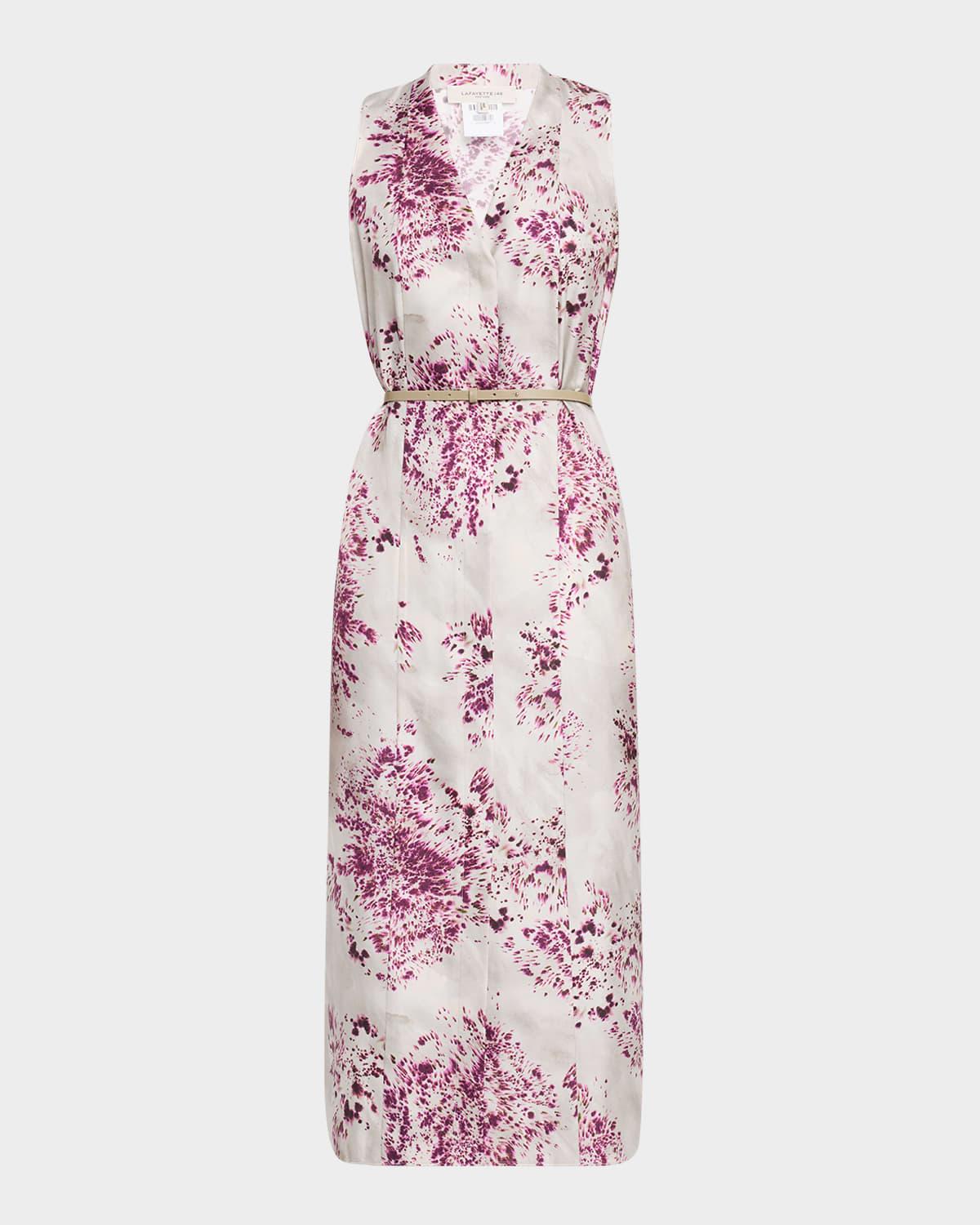 spotted glaze silk twill midi dress