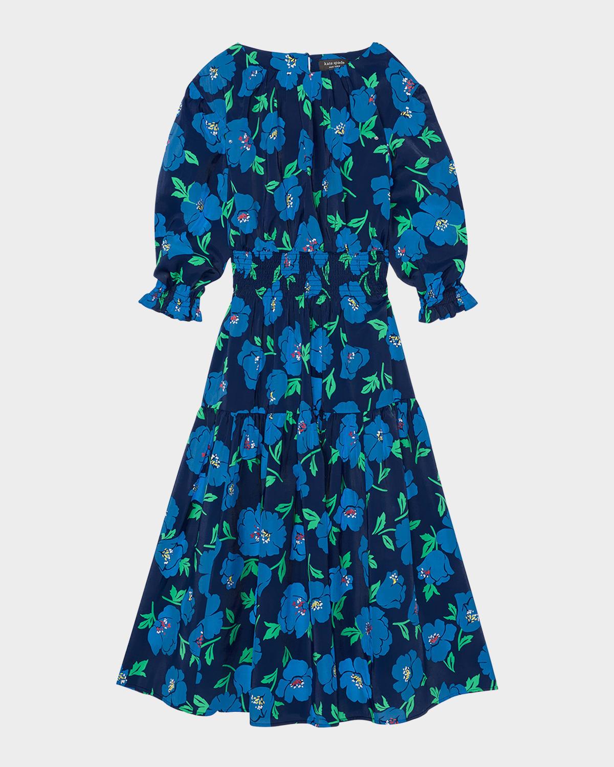 springtime blooms floral-print midi dress