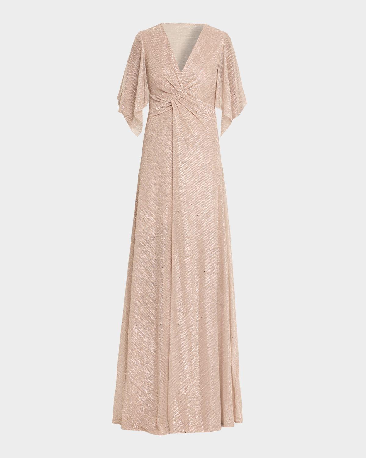 sprinkled metallic voile cape twisted gown