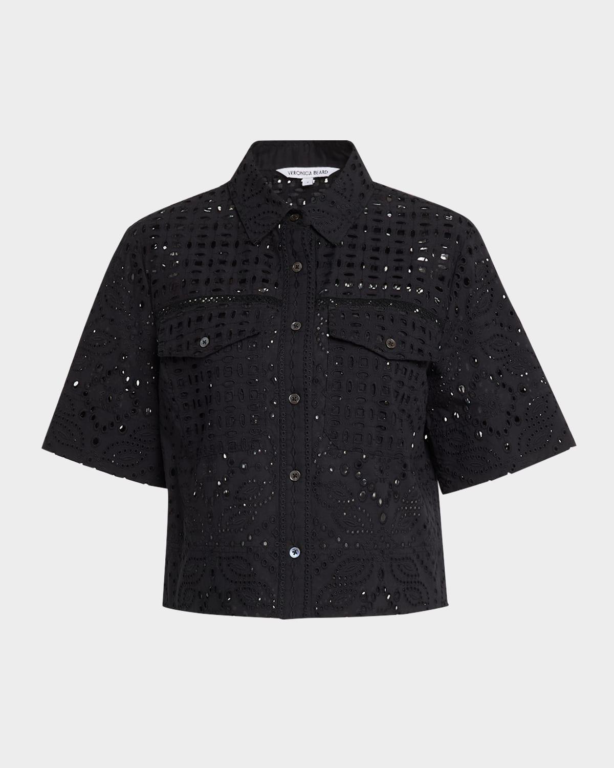 spruce button-front eyelet top