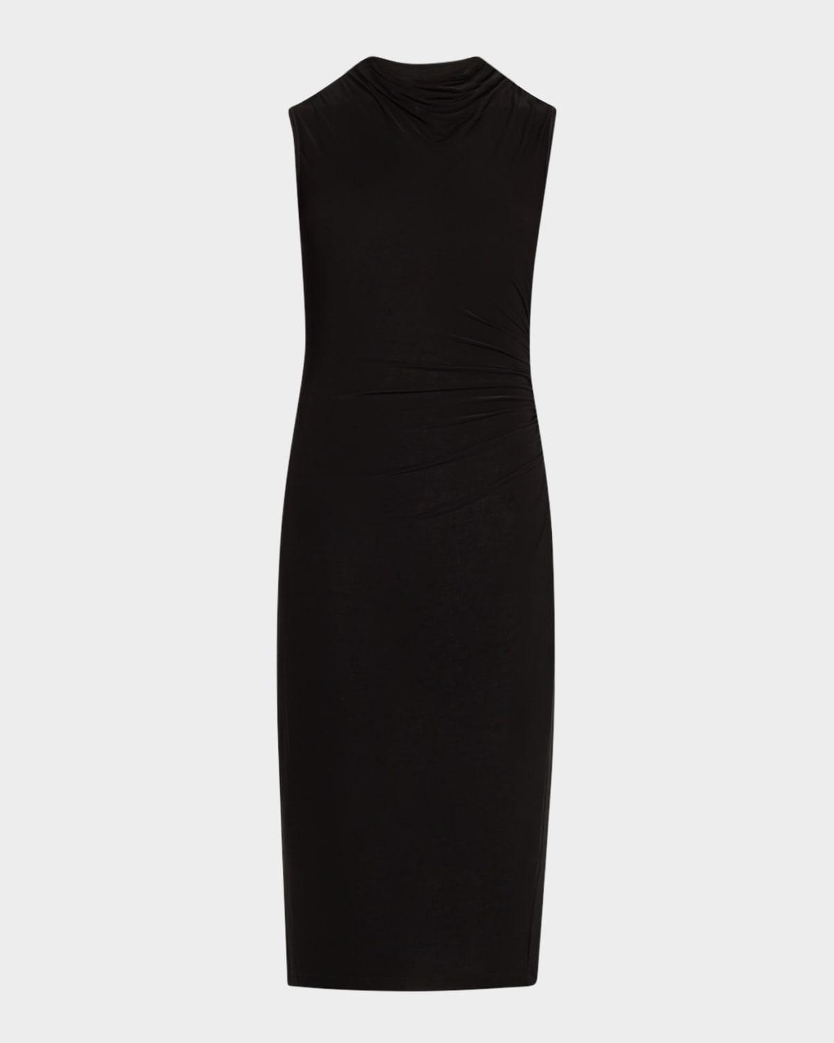 spruce ruched cowl-neck midi dress
