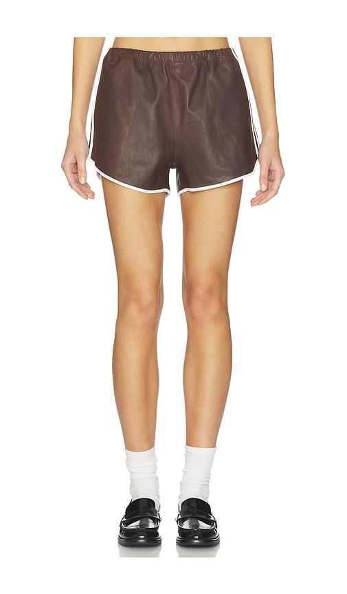 sprwmn dolphin leather shorts in chocolate.