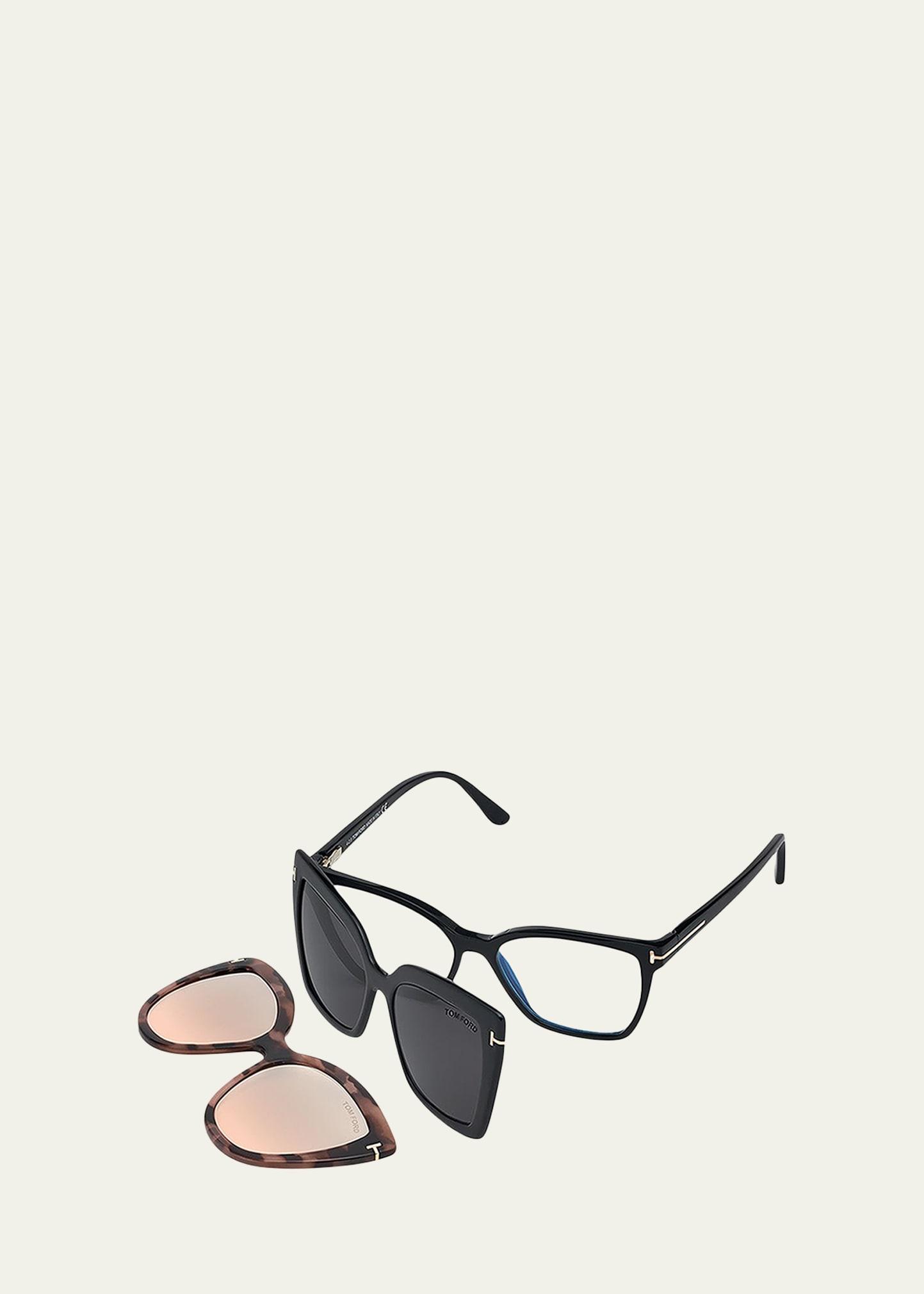 square blue-block optical frames w/ two magnetic sunglasses clips