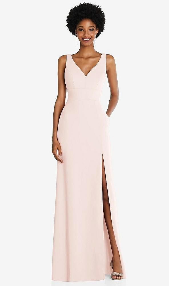 square low-back a-line dress with front slit and pockets