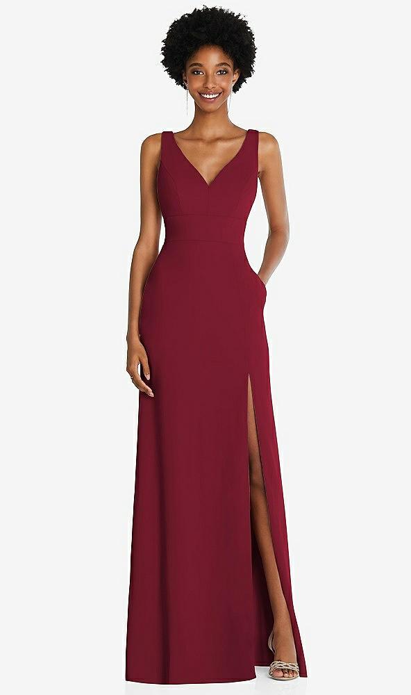 square low-back a-line dress with front slit and pockets