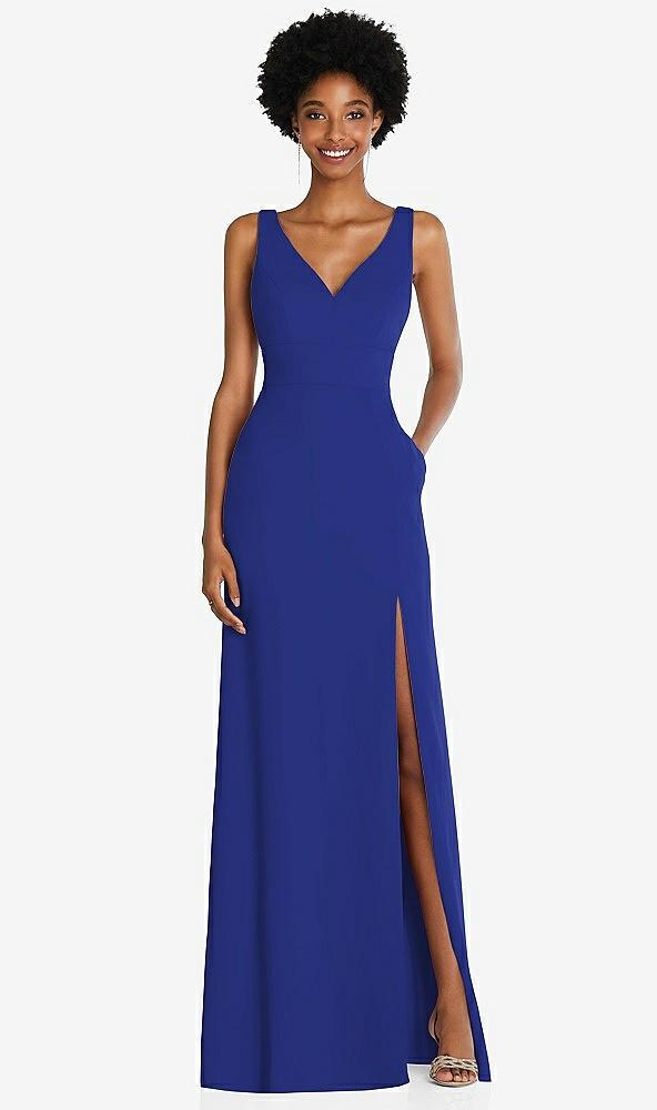 square low-back a-line dress with front slit and pockets