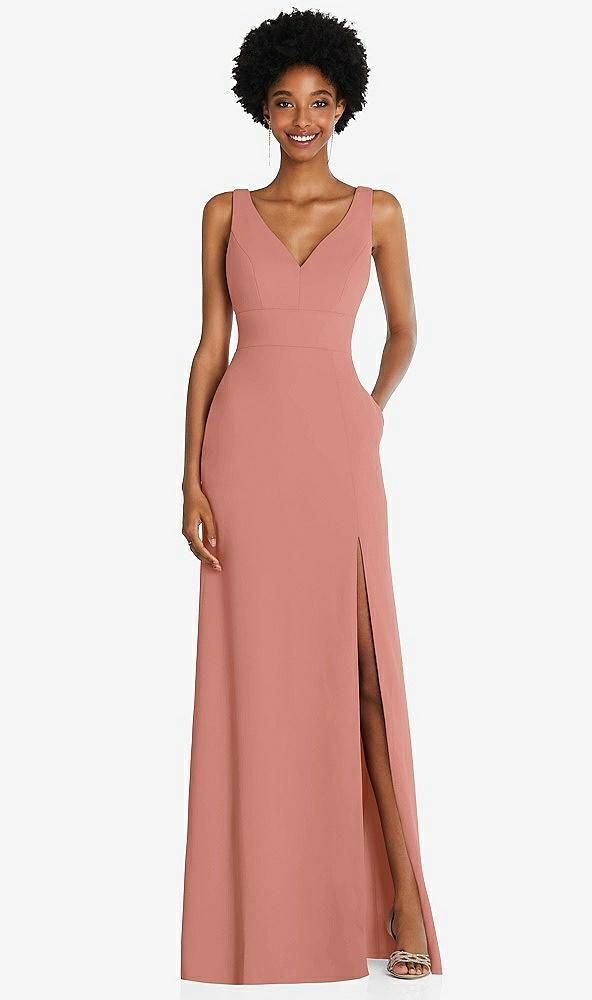 square low-back a-line dress with front slit and pockets