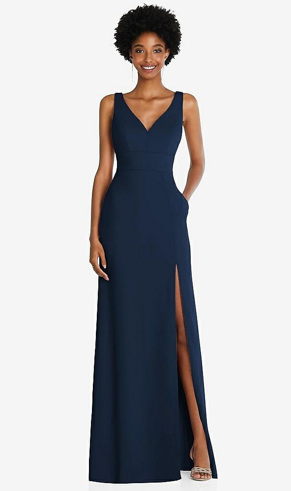 square low-back a-line dress with front slit and pockets