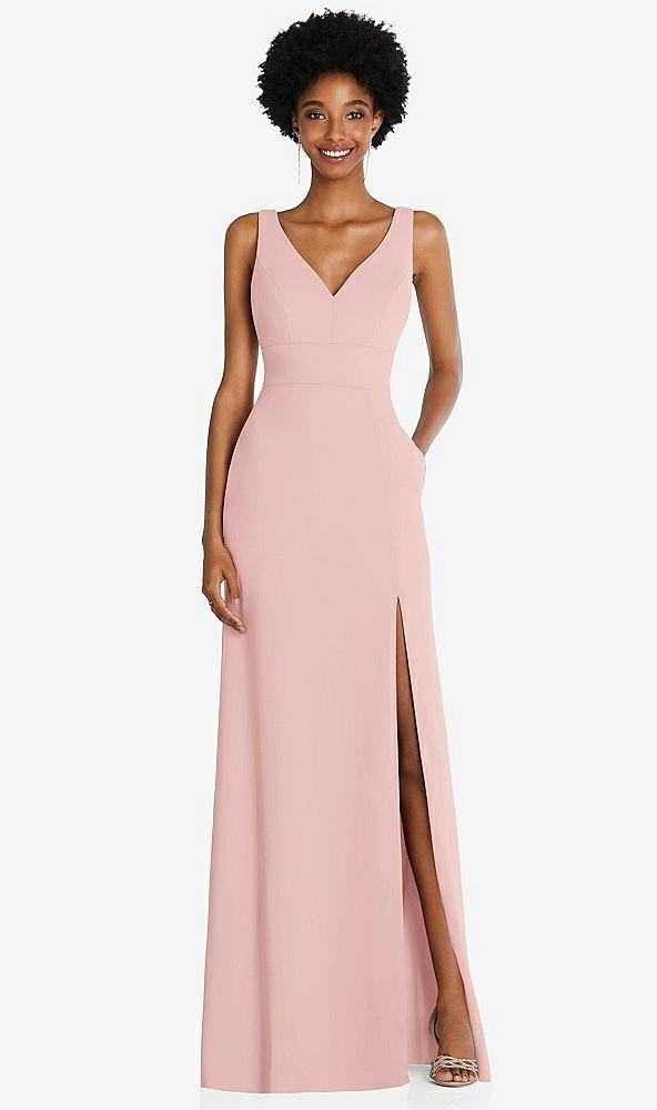 square low-back a-line dress with front slit and pockets