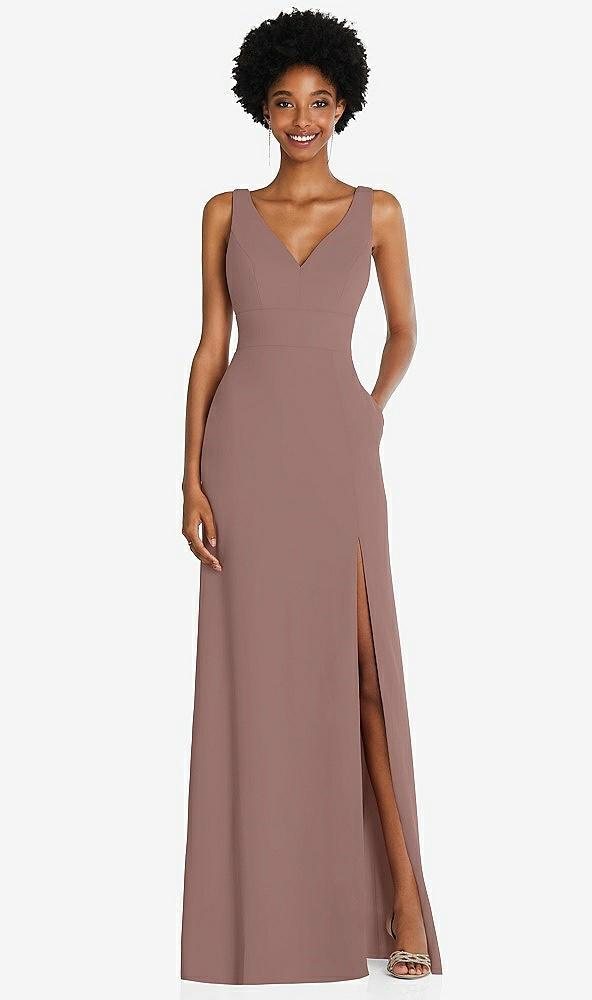 square low-back a-line dress with front slit and pockets