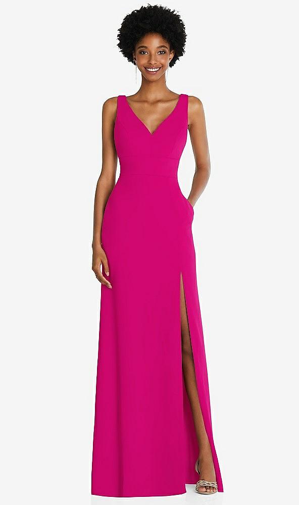 square low-back a-line dress with front slit and pockets