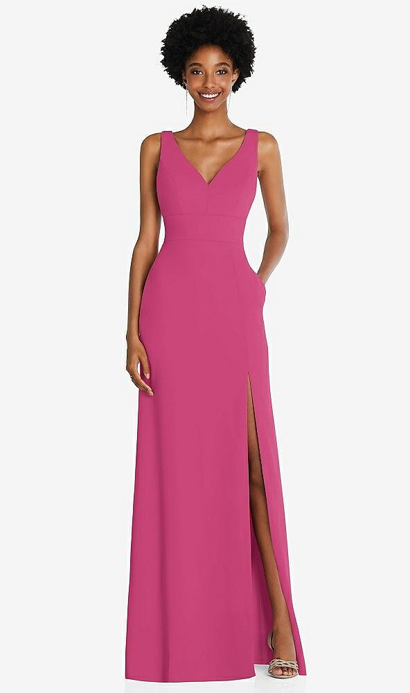 square low-back a-line dress with front slit and pockets